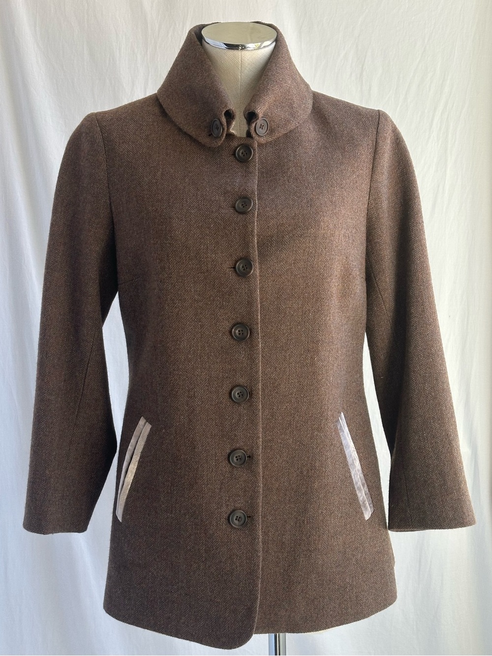 Katherine Hooker London Hendre Herringbone Tweed Jacket | Velvet Accents | US 6